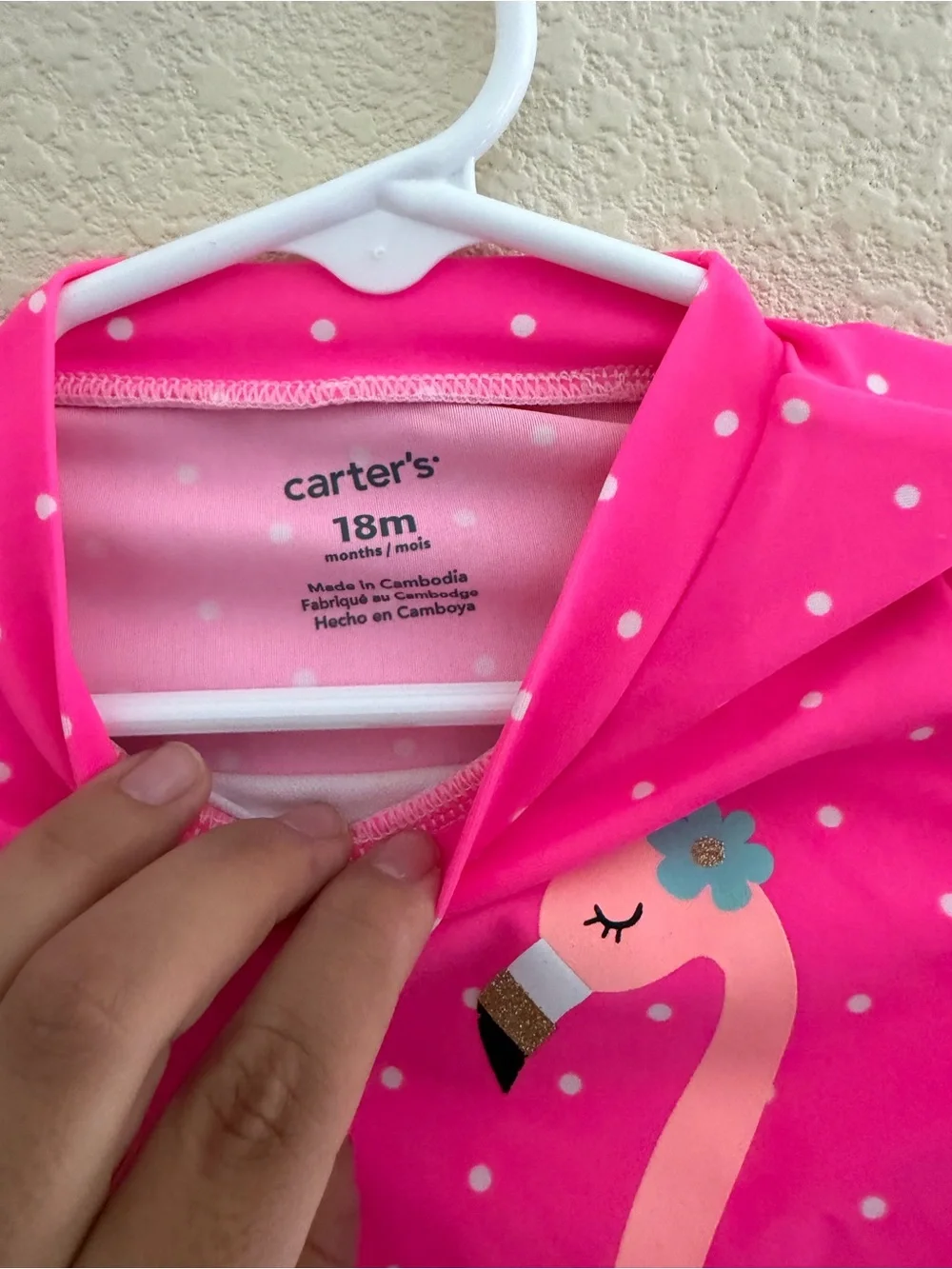 Carter's Hot Pink Polka Dot Flamingo Peplum Swim Top